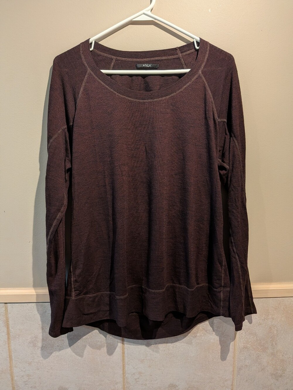 Nux, Long Sleeve Open Back Long Sleeve Top, Dark Crimson, Size L